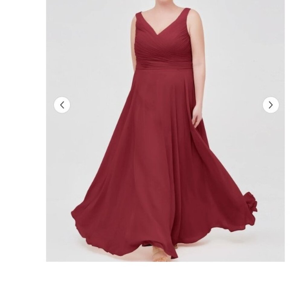 Women's Dress V Neck Long Chiffon Dress bridemaid with Bow Burgundy Color